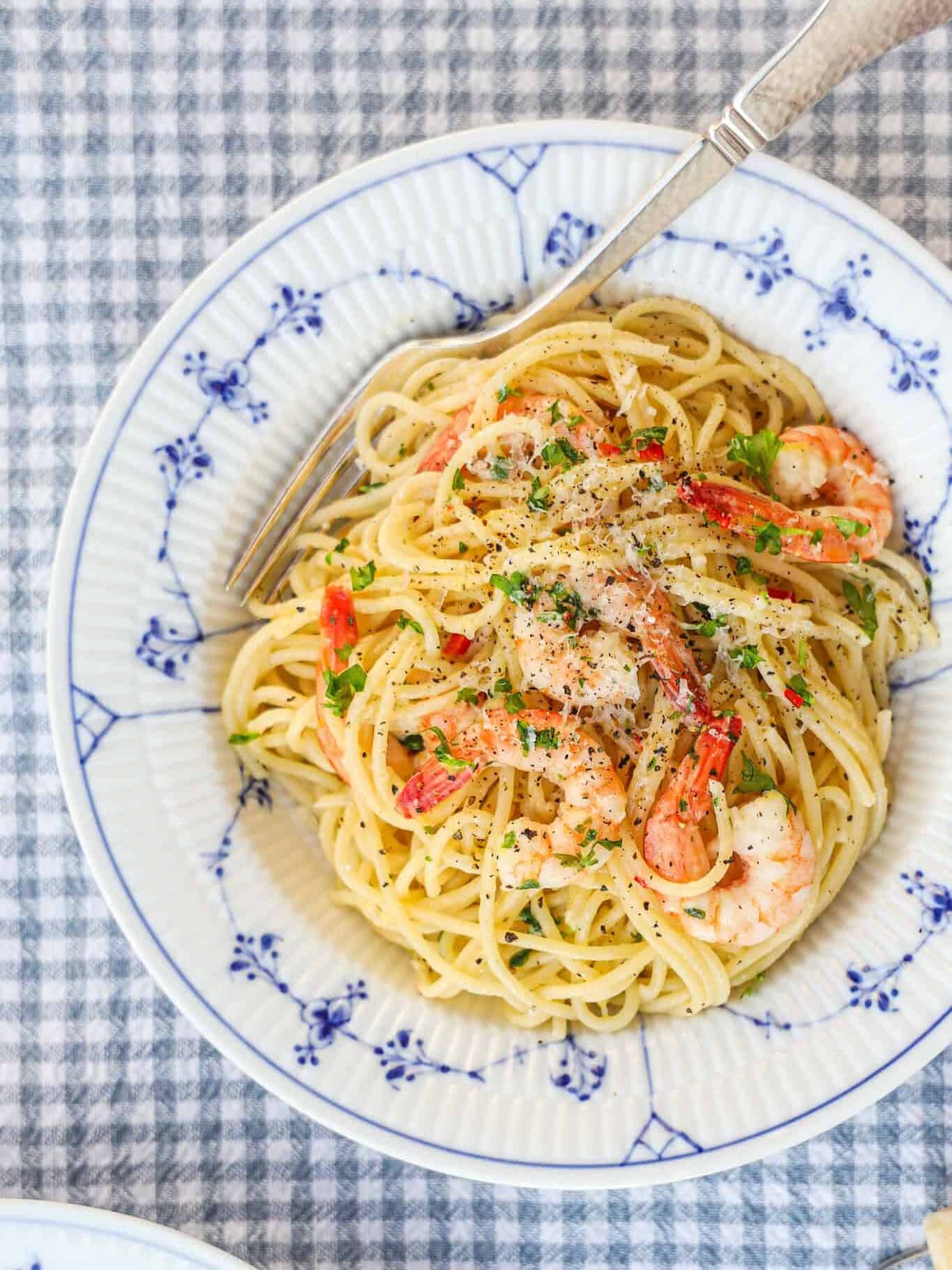 pasta med rejer og hvidløg