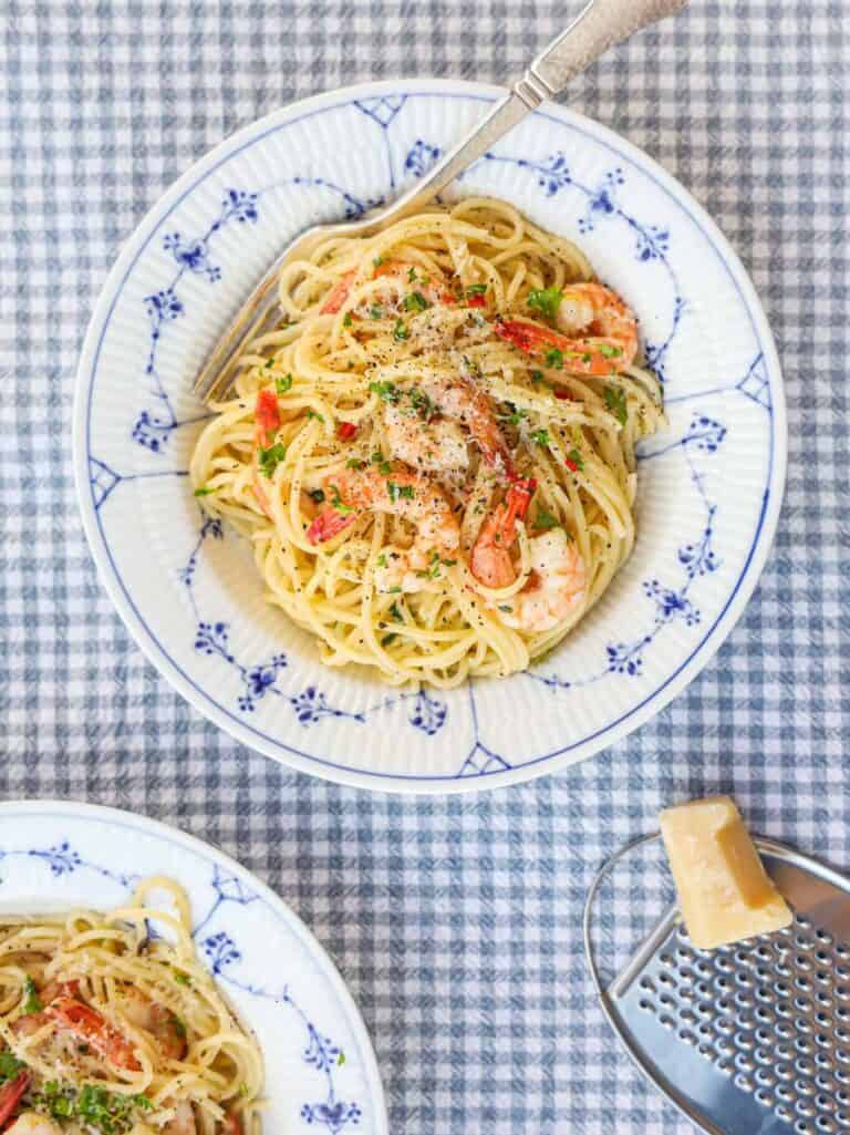 pasta med rejer og hvidløg