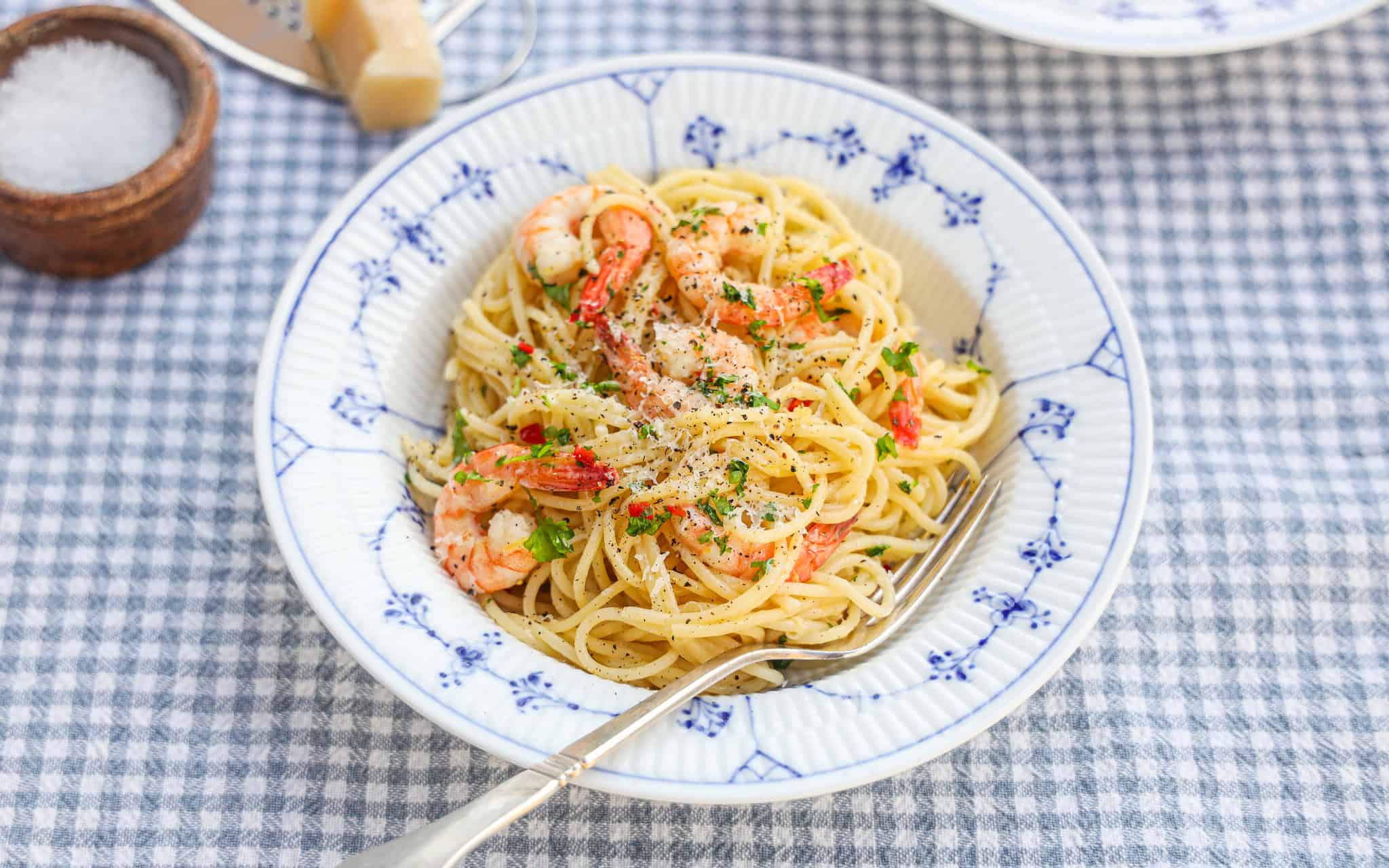 Pasta med rejer og hvidløg
