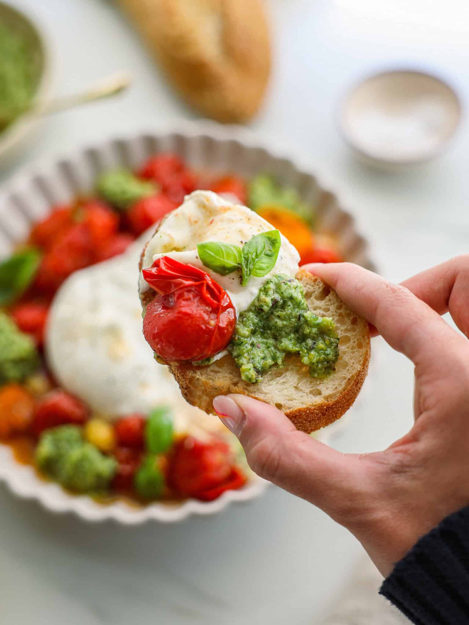 Burrata med ovnbagte tomater og pesto