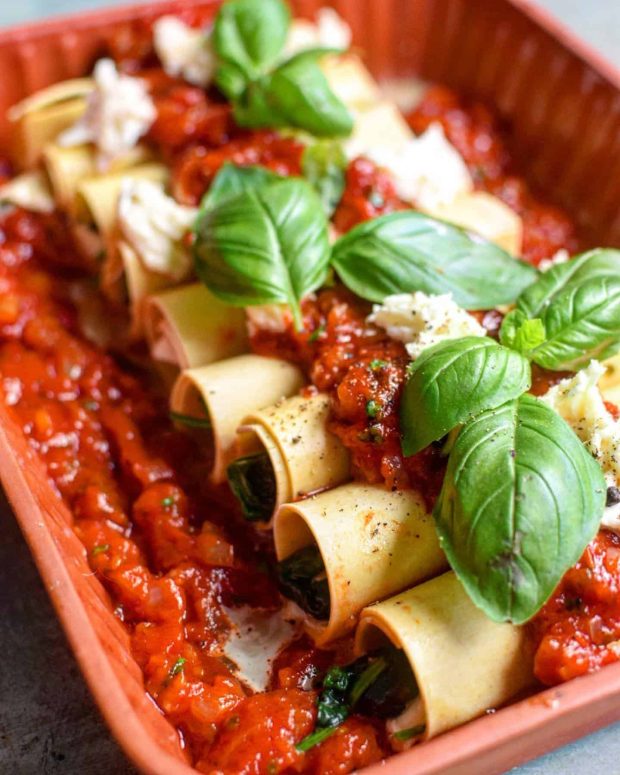Cannelloni med mozzarella spinatfyld