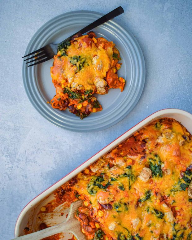 Mexi lasagne med kylling og spinat