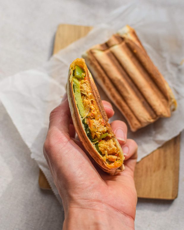 pulled pesto chicken wrap